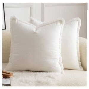 NEW Set of 2 Neutral Cotton Fringe Throw Pillow Covers 18x18”